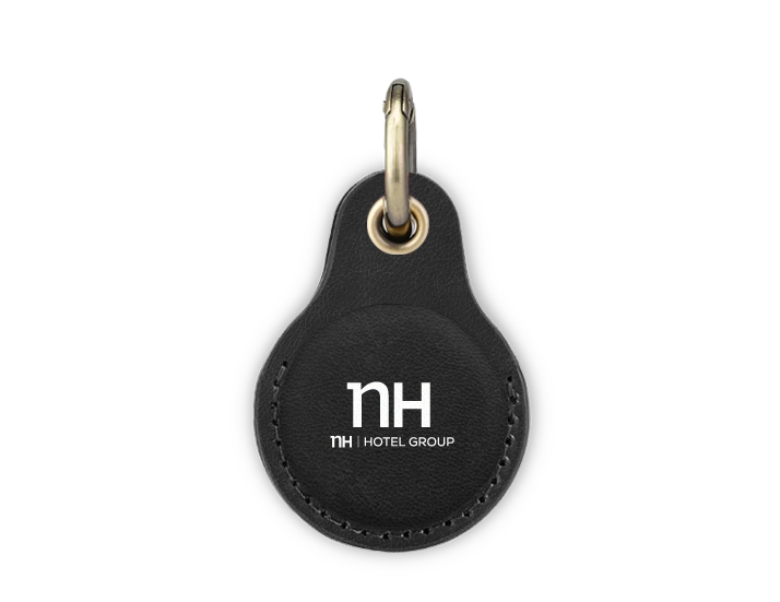 Black Leather Airtag Keyring with Logo