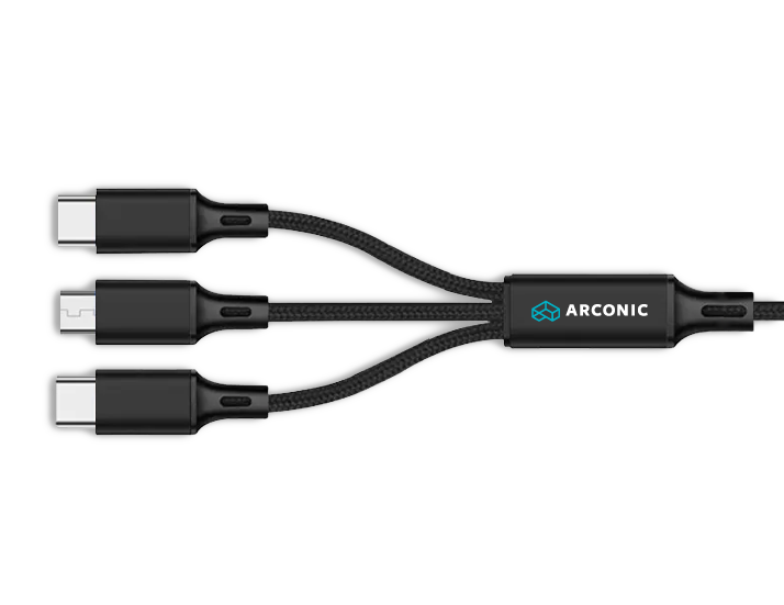 Black Braided Rope 3-in-1 Cables with Logo