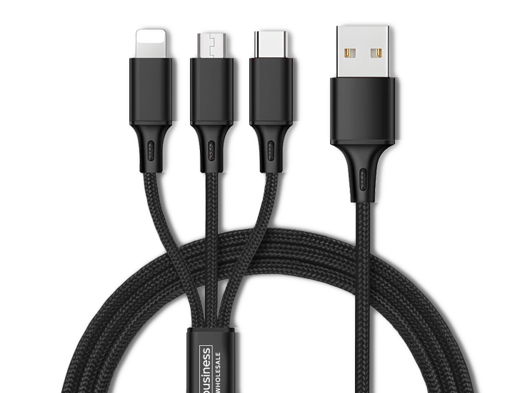 Black 3-in-1 Rope Charging Cable