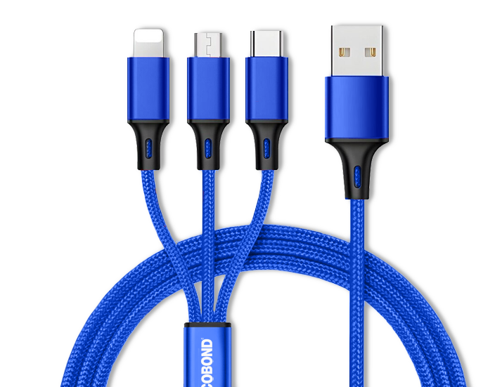 Blue 3-in-1 Rope Charging Cable