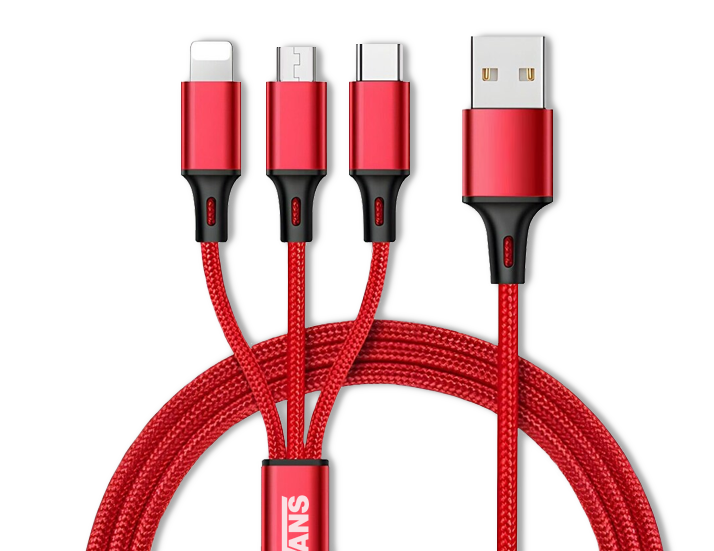Red Braided Rope 3-in-1 Charging Cable