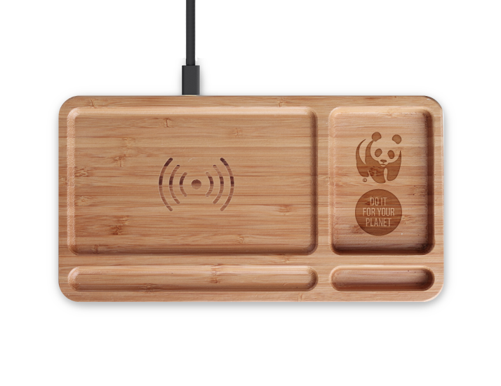 Branded Bamboo Wireless Desk Charger